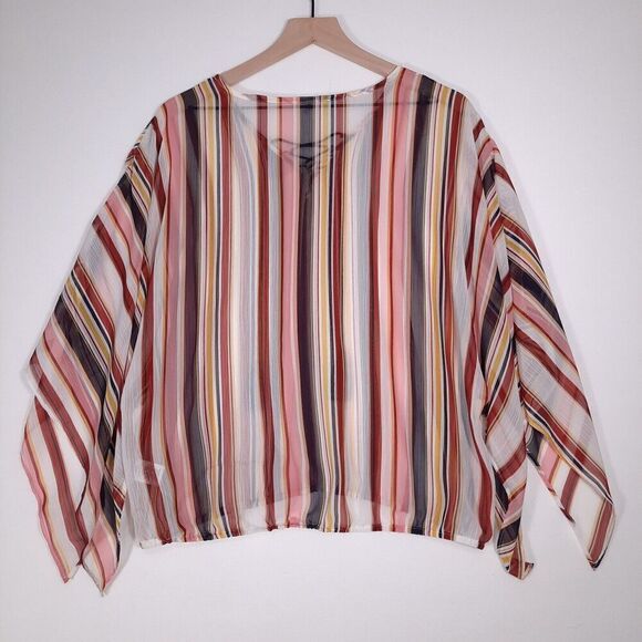 Maurice's Sheer Boho Top with Drape Sleeves and Lace-up V-Neck Tassels SZ Medium - Picture 4 of 12